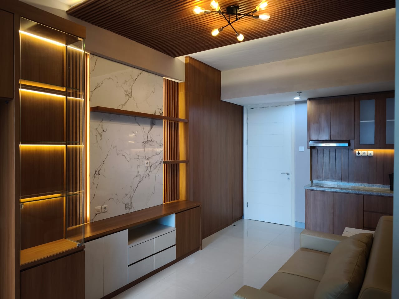 Vertical Wood Slat TV Feature